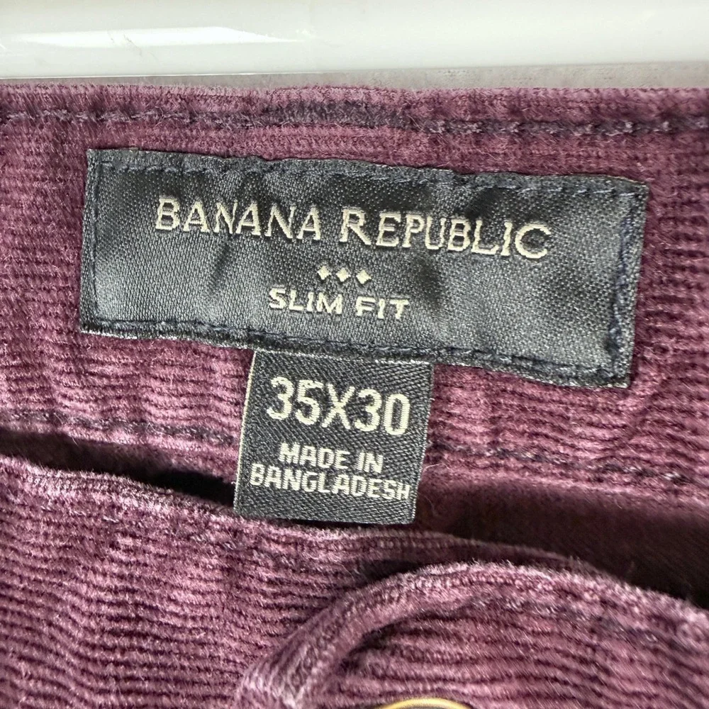 Banana Republic Travel Jean Cord Pants Mens 35x30 Burgundy Slim Fit 599226